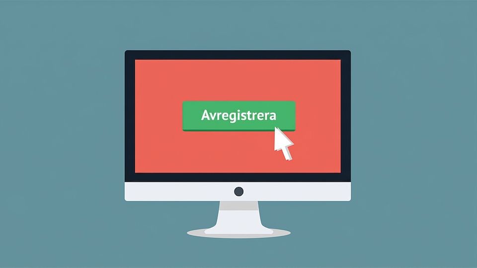 Illustration av en datorskärm med en muspekare över en avanmälningsknapp.