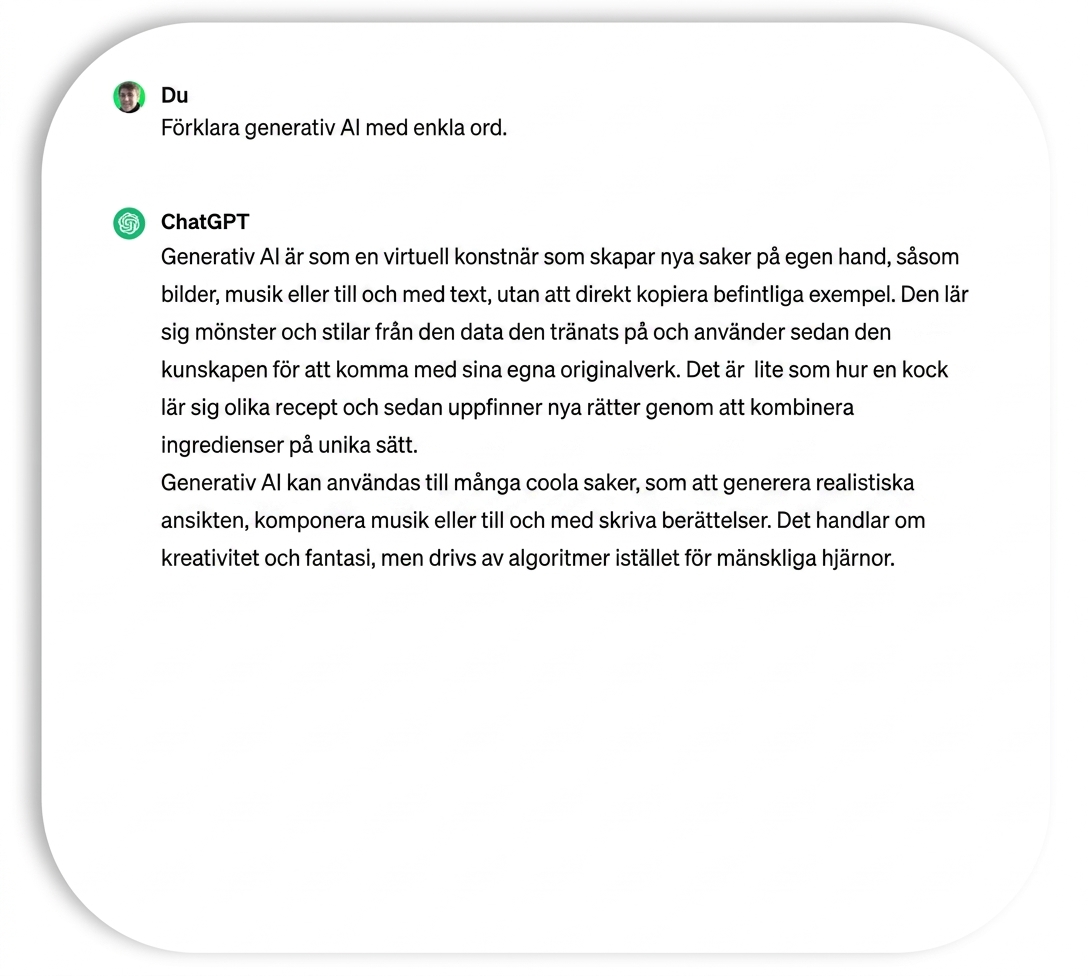 Svaret från ChatGPT, som innehåller lite fackspråk och teknisk information.