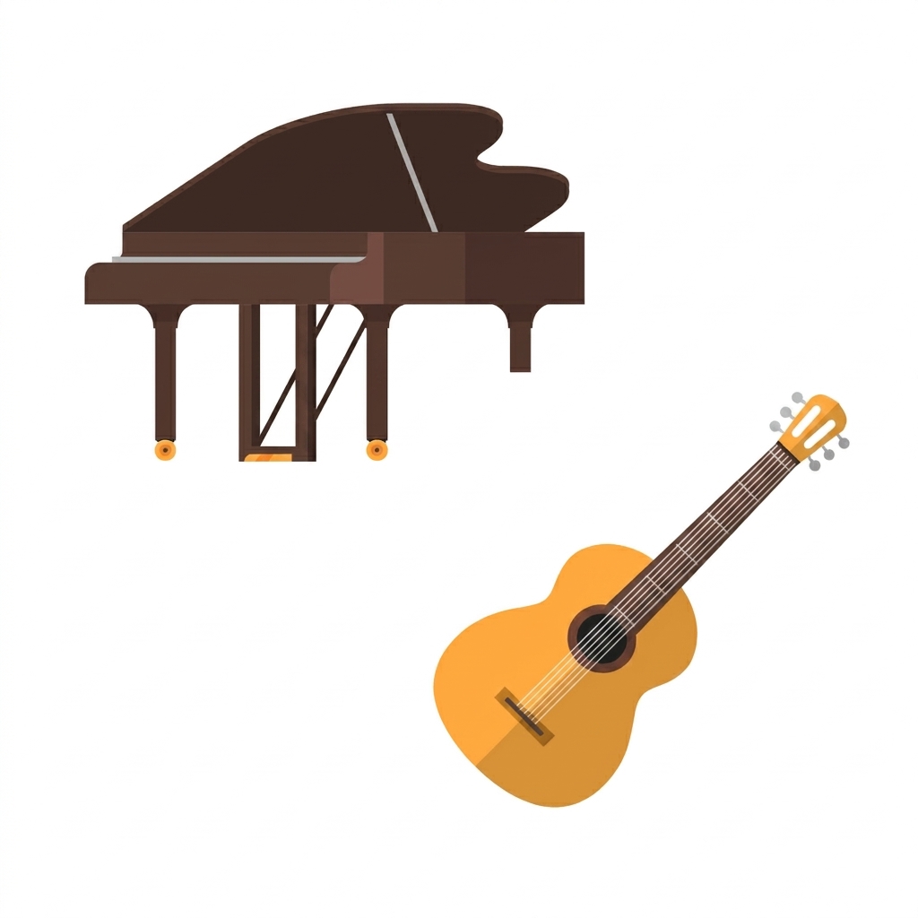 Illustration av ett piano och en gitarr