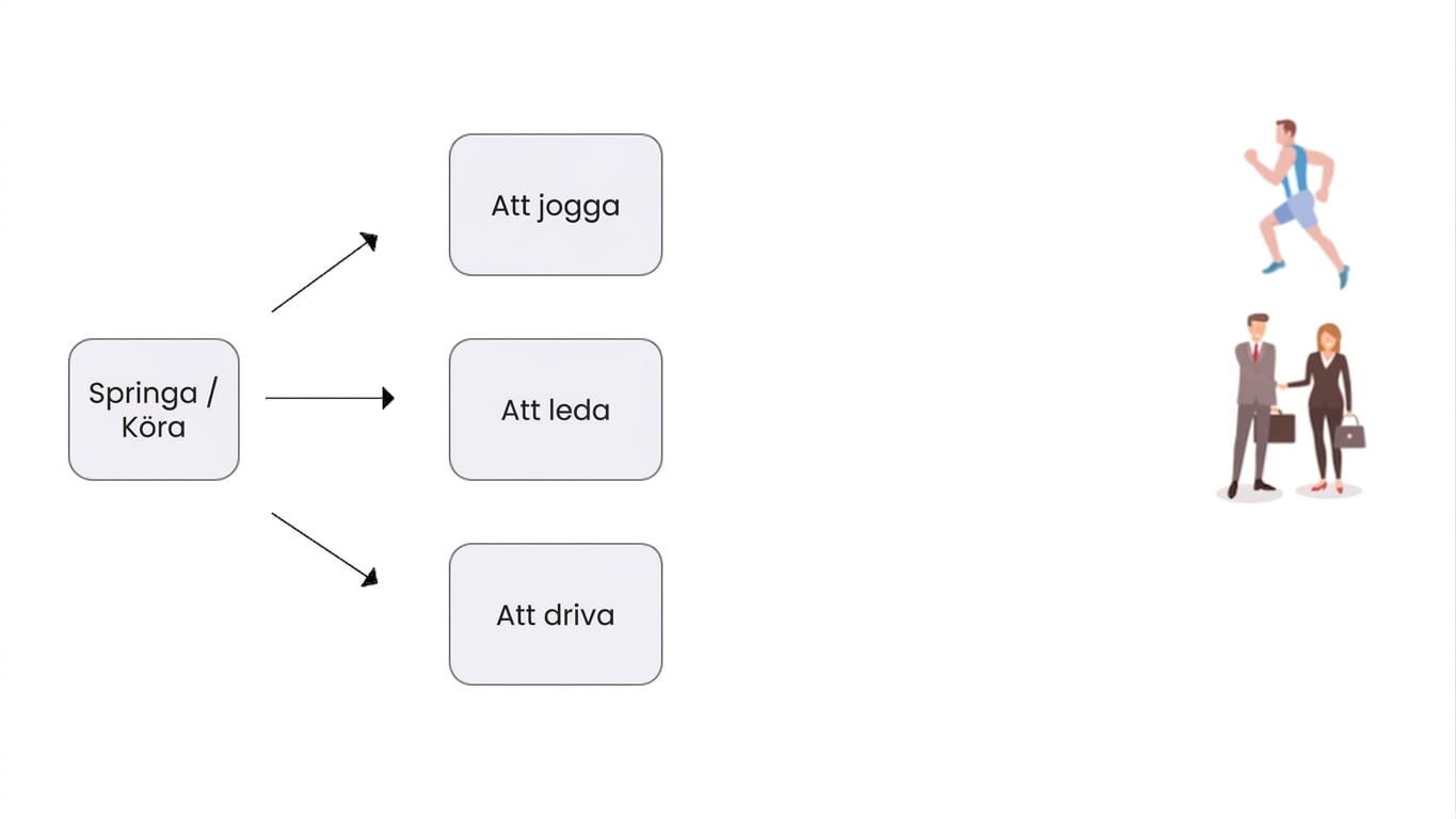 En bild som visar att ordet 'Run' betyder att leda eller organisera.