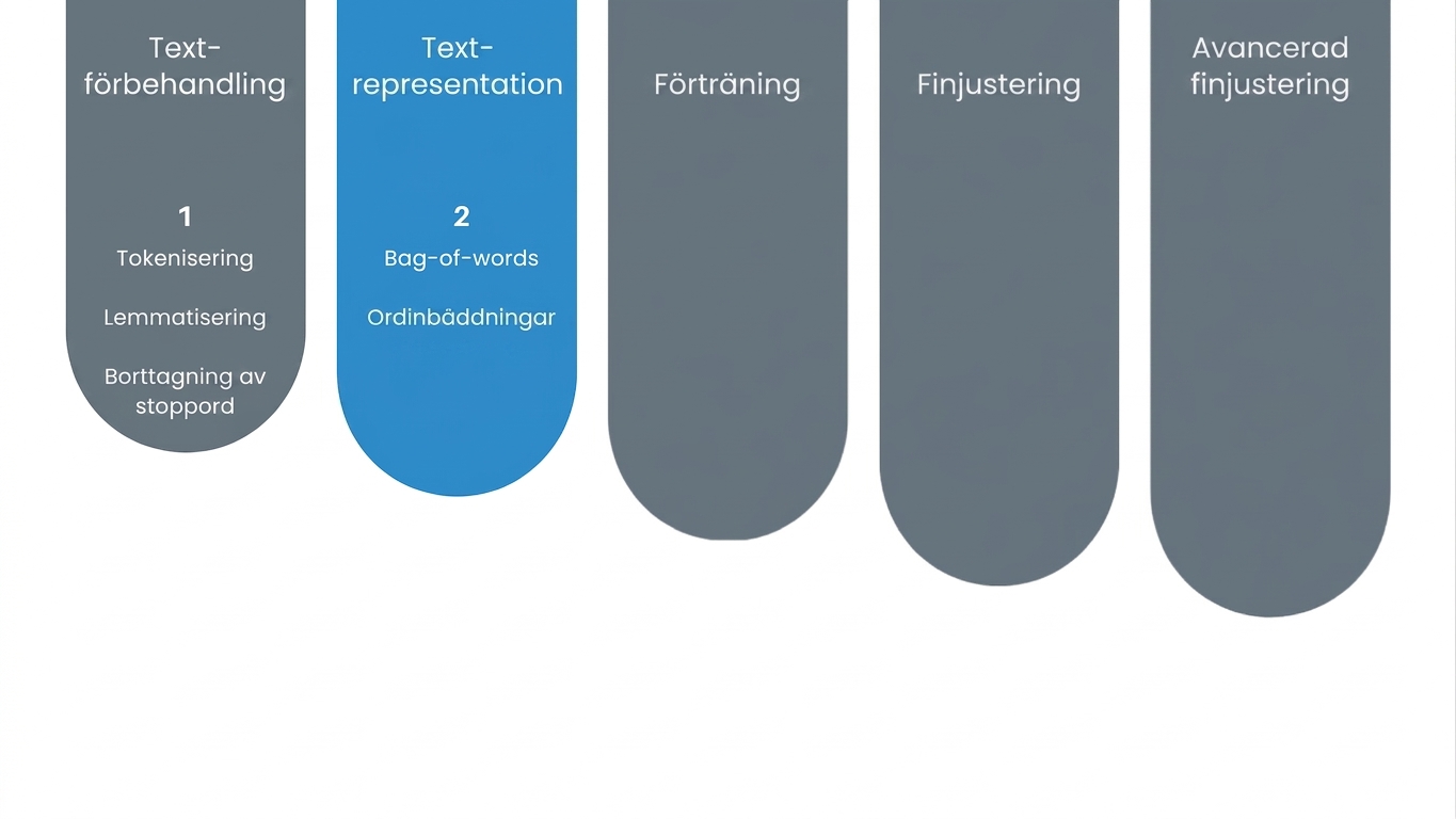 Framstegsdiagram som visar att vi nått steget för textrepresentation