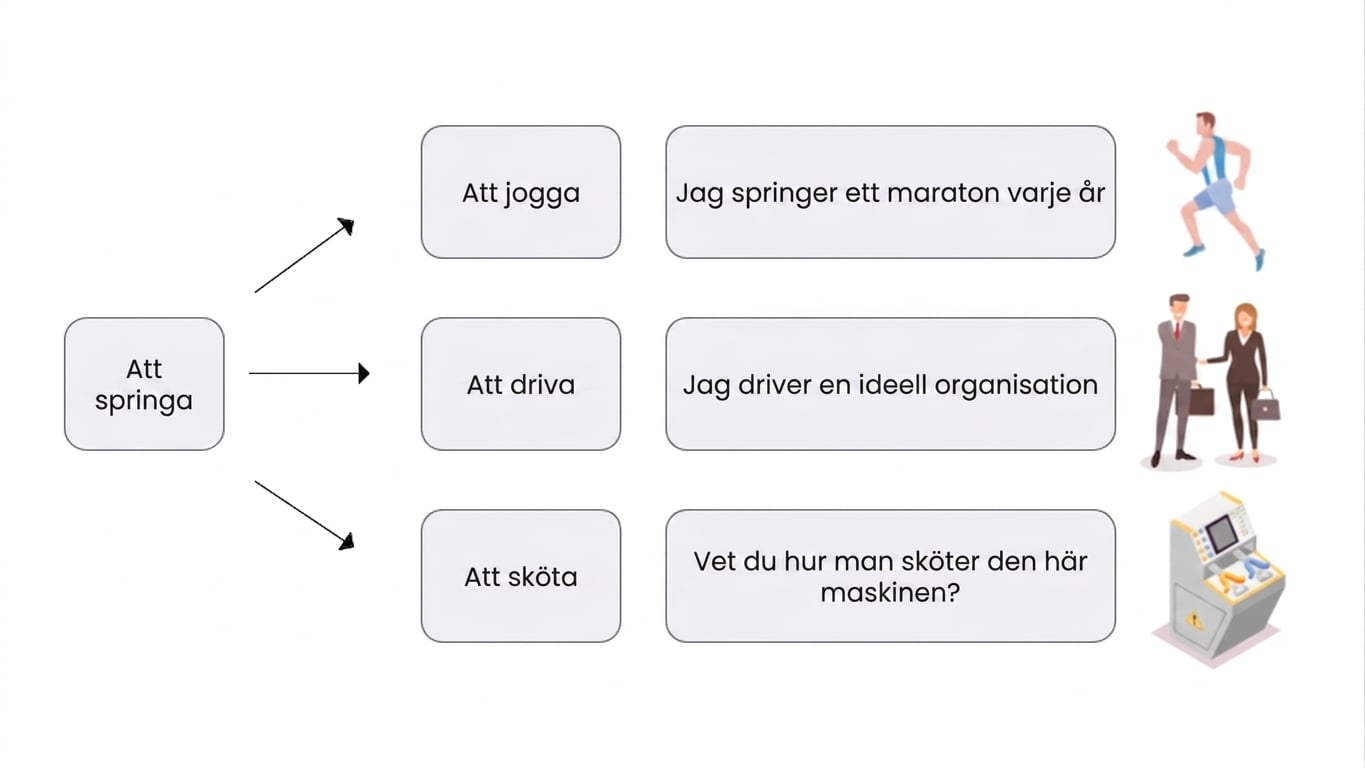 Föregående bild kompletteras med kontext som illustrerar olika kontextuella betydelser med hjälp av exempel.
