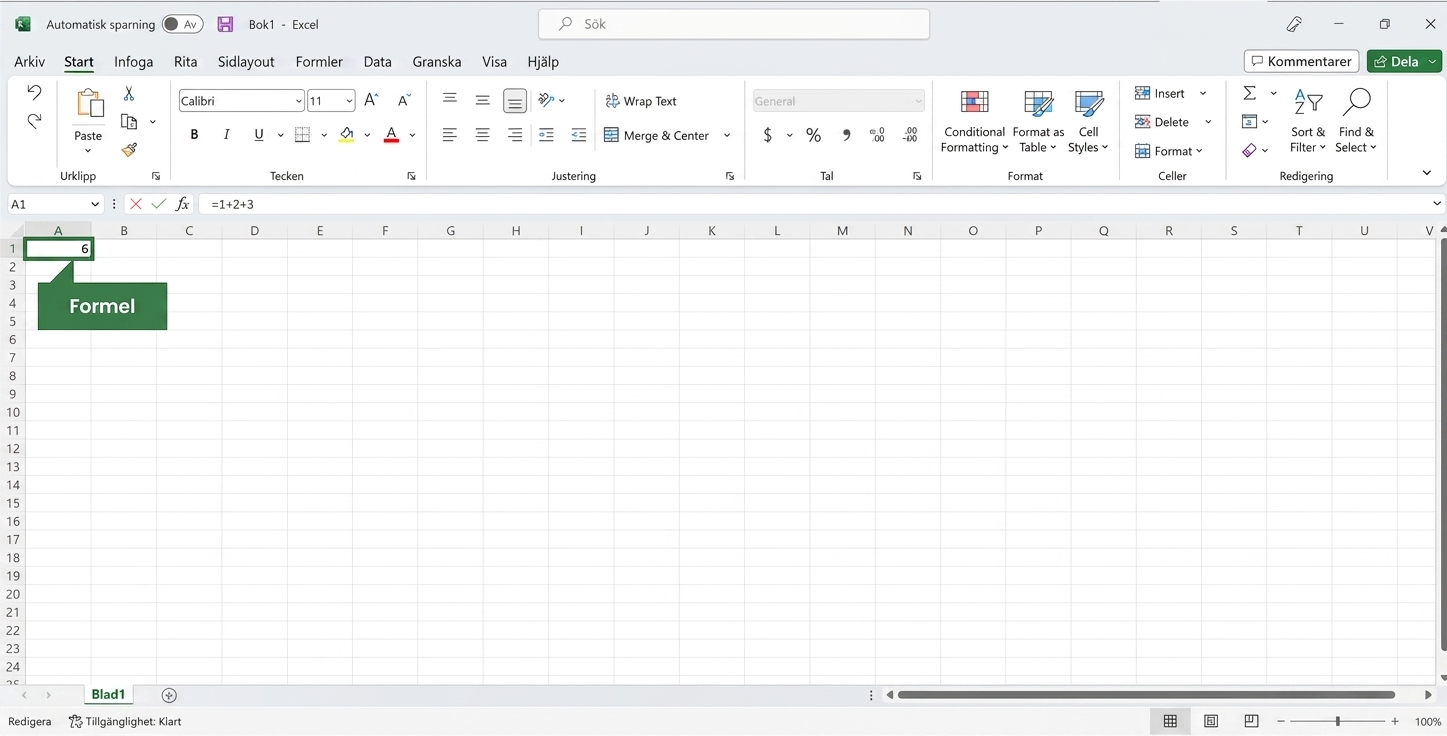 Excel-fil med en formel markerad