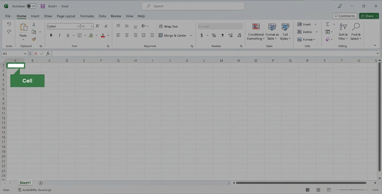 Excel-fil med en cell markerad