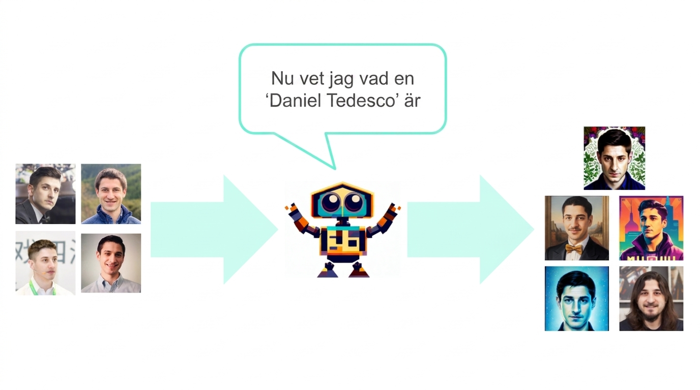 En modell som producerar en mängd stiliserade profilbilder av Daniel Tedesco