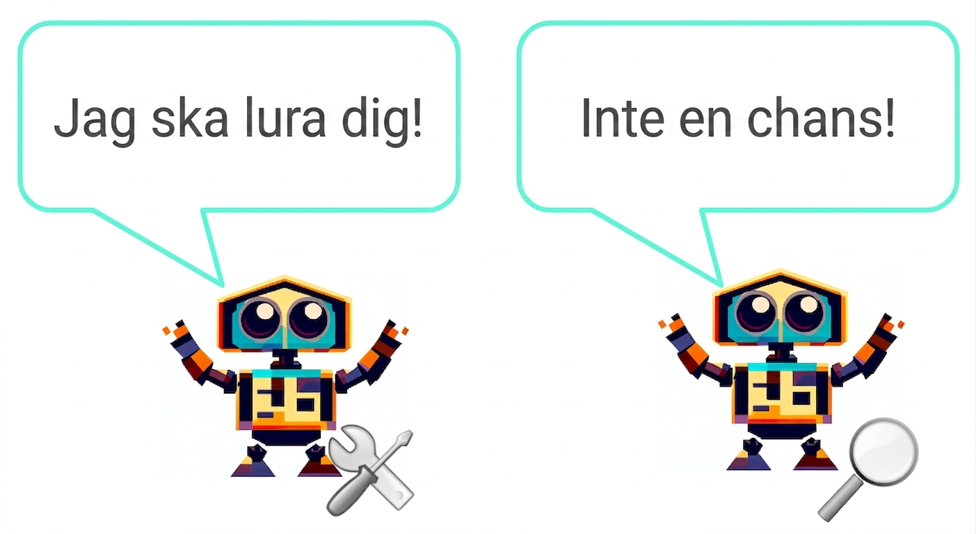 En tecknad generativ modell som säger "Jag lurar dig" till en tecknad diskriminativ modell