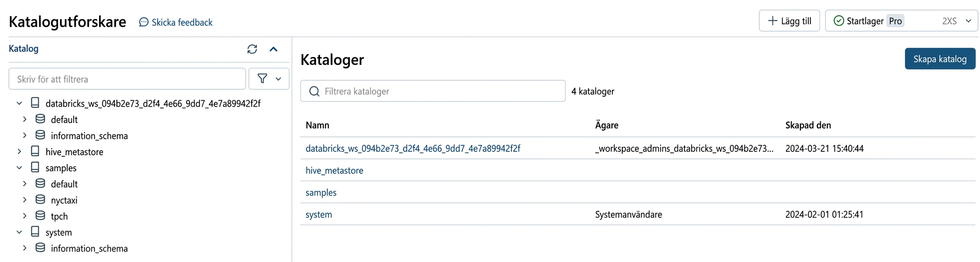 Skärmbild av Catalog Explorer