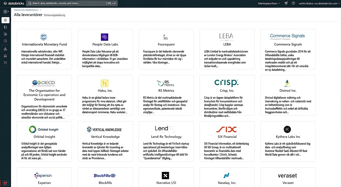 Skärmbild av Databricks Marketplace