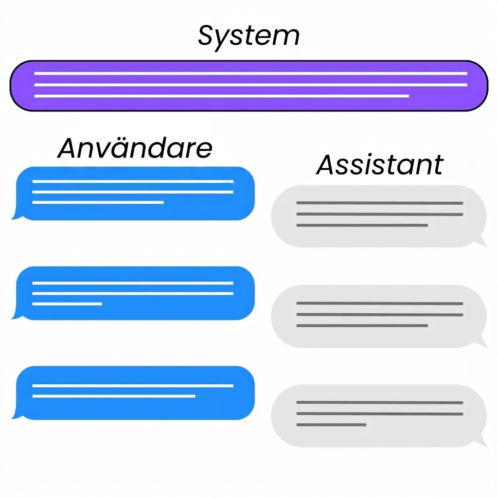 De tre rollerna i en chattinteraktion: systemet, användaren och assistenten.