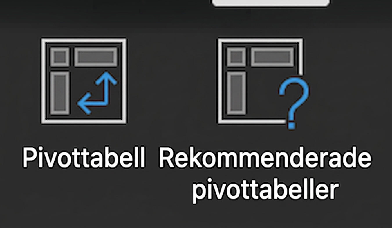 Två pivottabellsknappar i Excels Infoga-meny