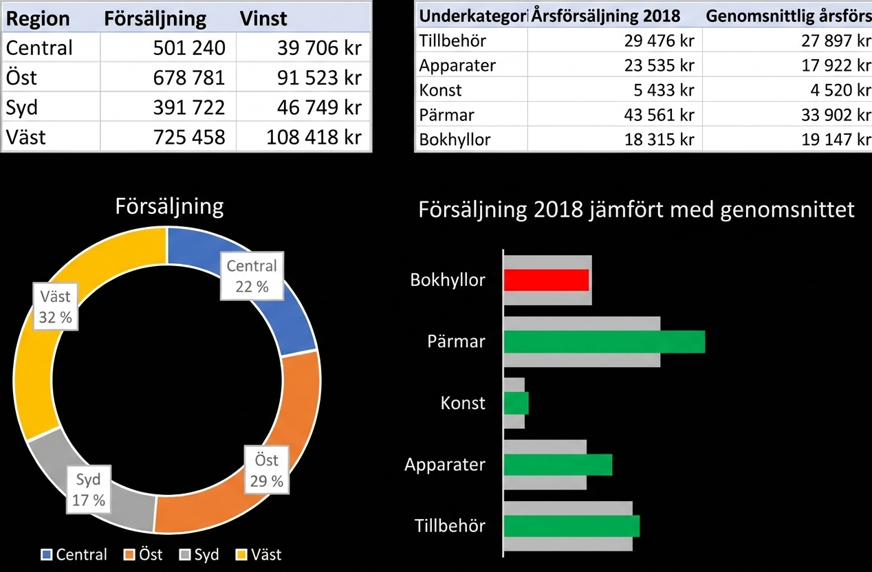 Exempel på tabeller och diagram vid visualisering av aggregerade data