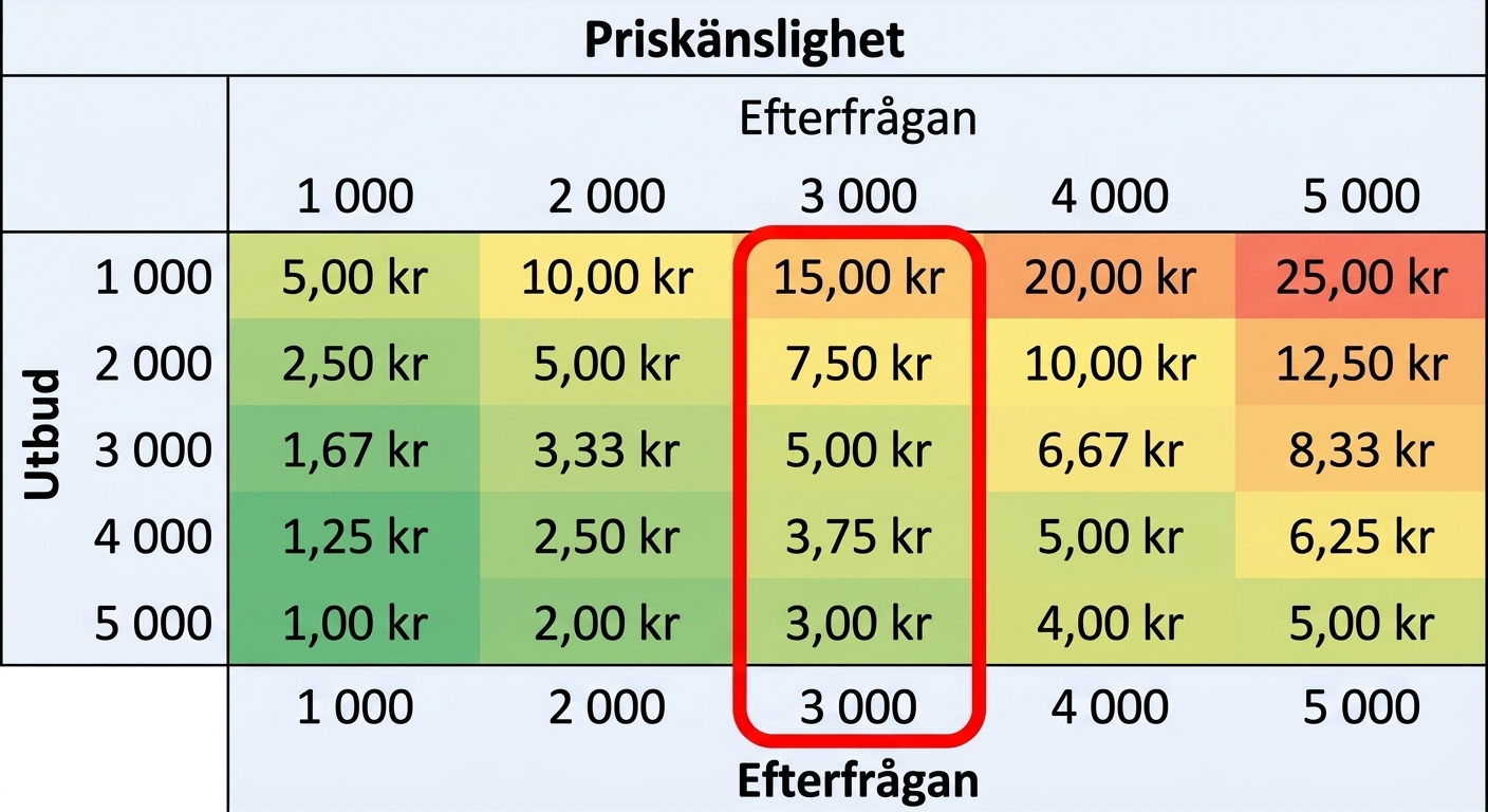Känslighetstabell med en markerad kolumn