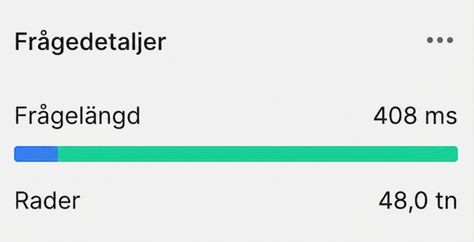 Frågeresultat med rader och tidsinformation med ON-villkor