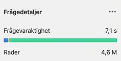Frågeresultat med rader och tidsinformation utan ON-villkor