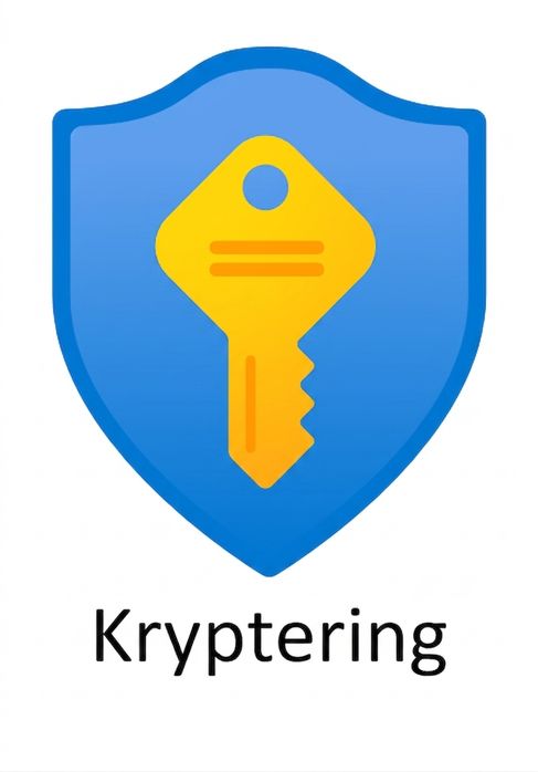 tecknad sköld med en nyckel inuti och ordet kryptering nedtill