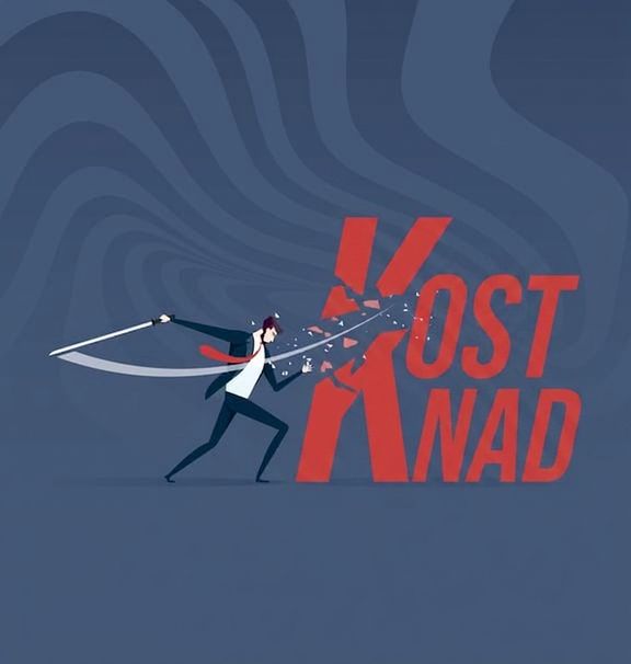 en man med ett svärd som klyver bokstaven c i ordet cost