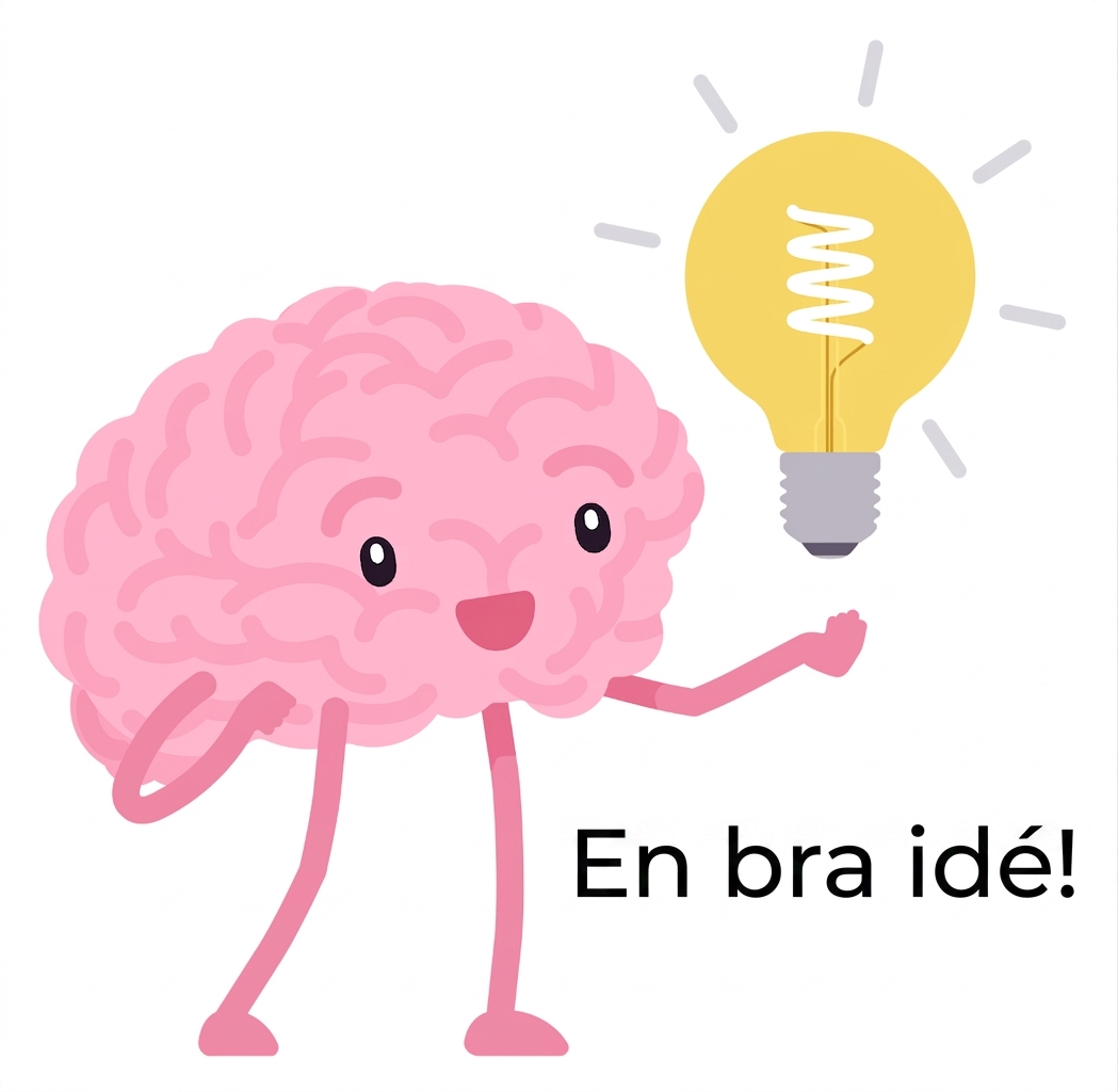 Illustration av en hjärna med en glödlampa som symboliserar medvetenhet, reflektion och beslutsfattande.