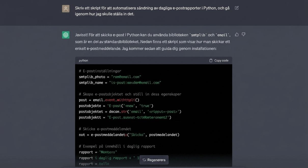 Exempel på en ChatGPT-konversation