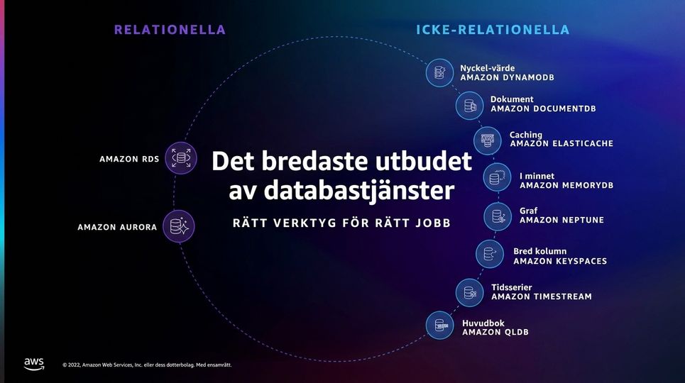 Bild som visar databastjänster utöver RDS och DynamoDB