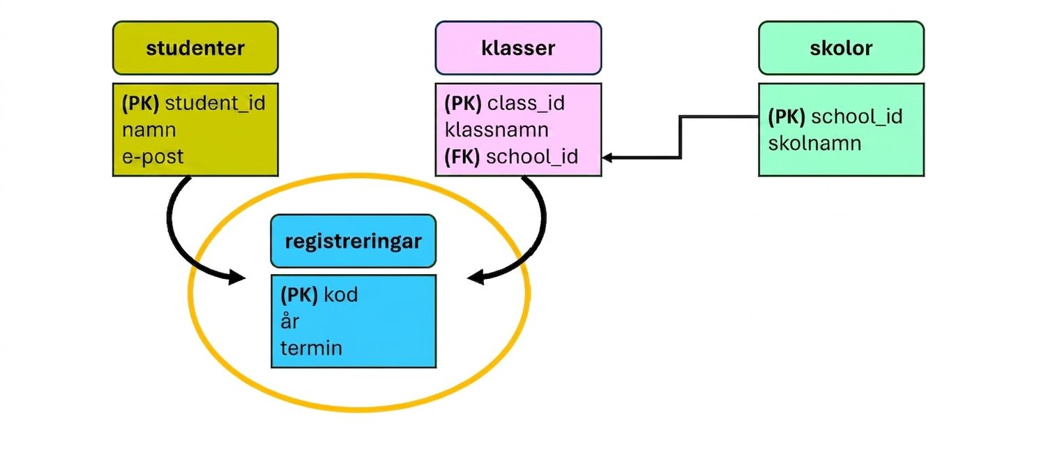 Collegetema-modell med ny entitet för kursregistreringar