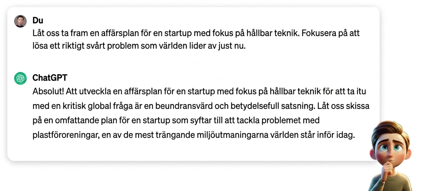 Serietecknad illustration av en tankfull person