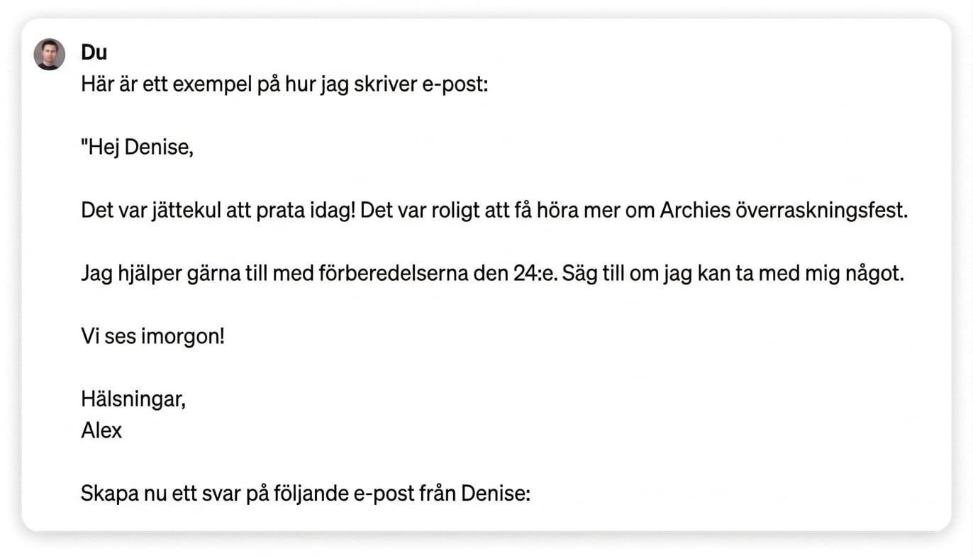 Skärmdump av ett personanpassat svar från ChatGPT