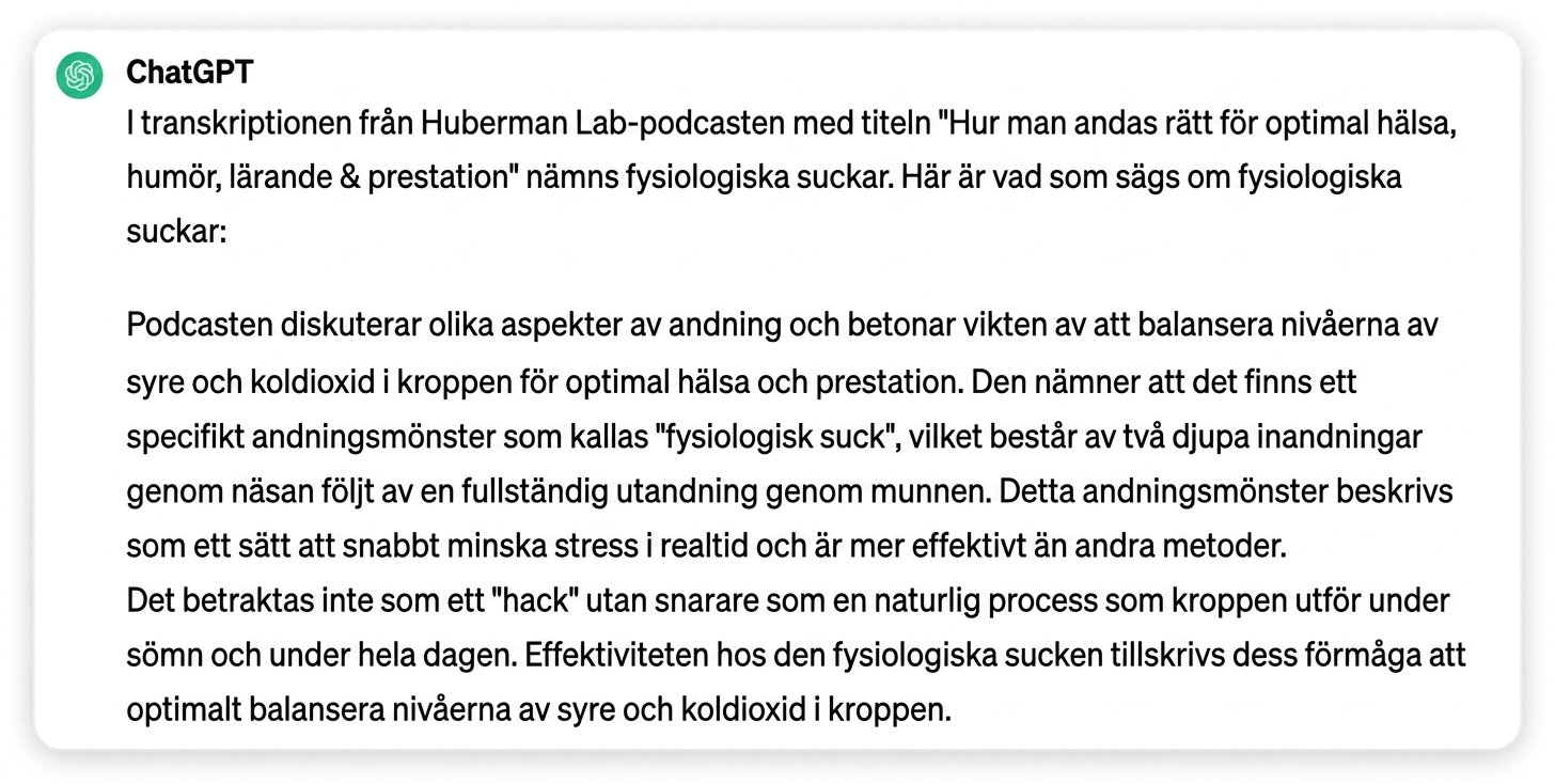 ChatGPT:s svar på prompten om att sammanfatta från ett utskrivet samtal
