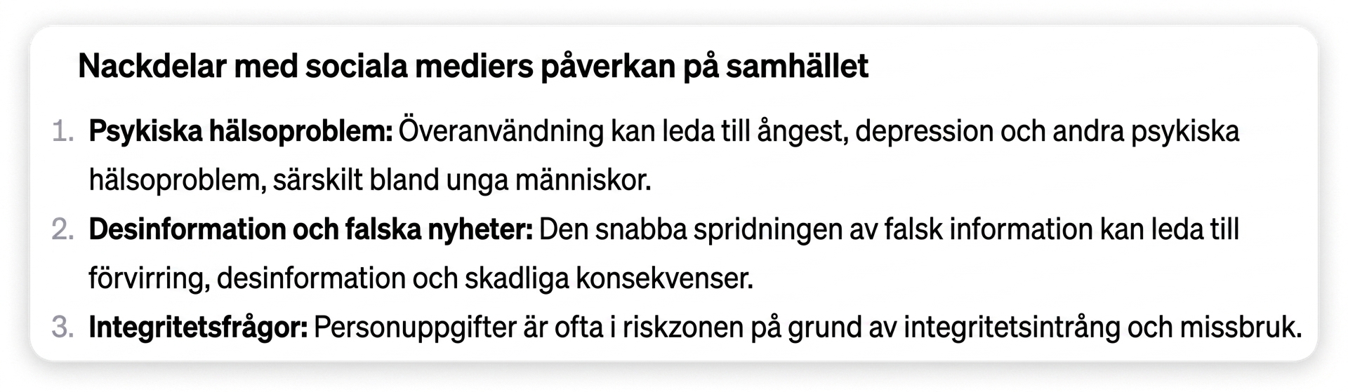 Resultat av prompten med avgränsare