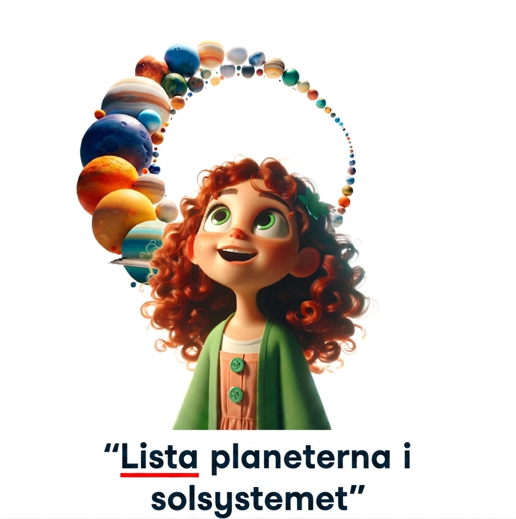 Ung person med prompten "list the plants of the solar system"