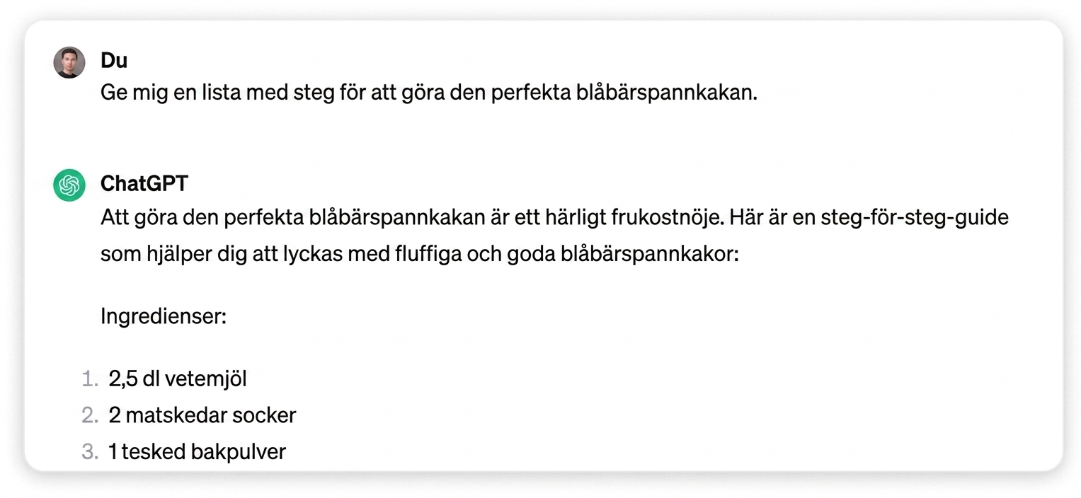 ChatGPT:s svar på att lista stegen för att göra den perfekta blåbärspannkakan