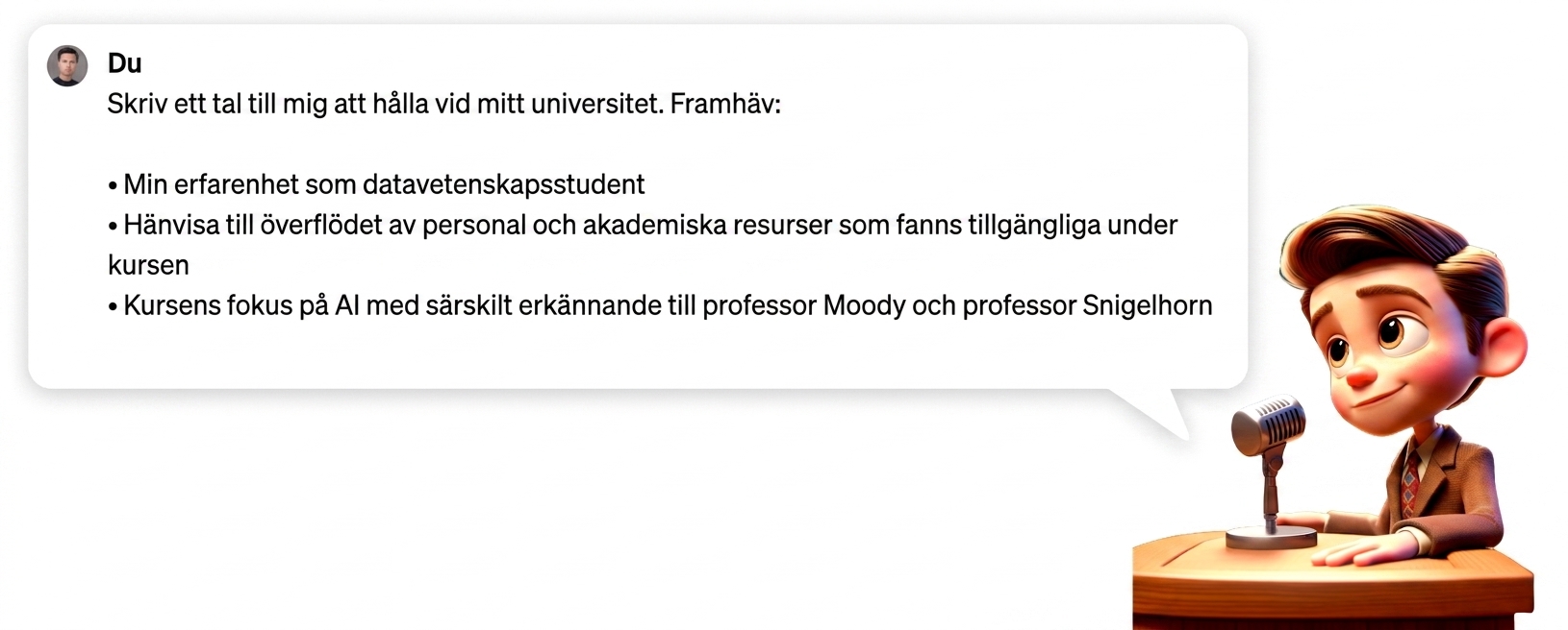 Serietecknad illustration av en person som håller ett tal