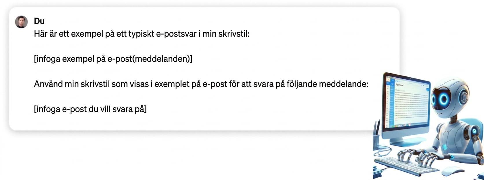 Prompt som ger ett exempel på ett e-postmeddelande