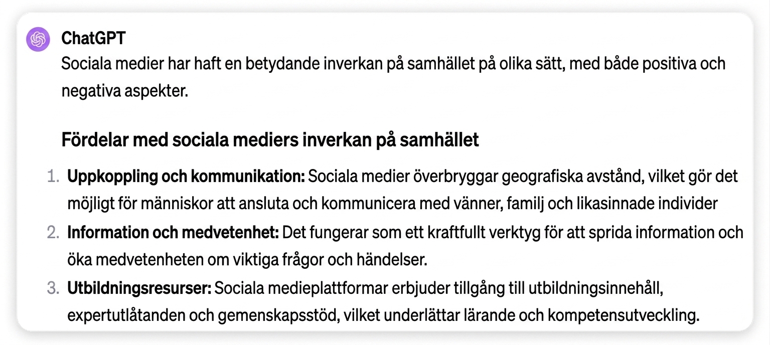 Resultat av prompten med avgränsare