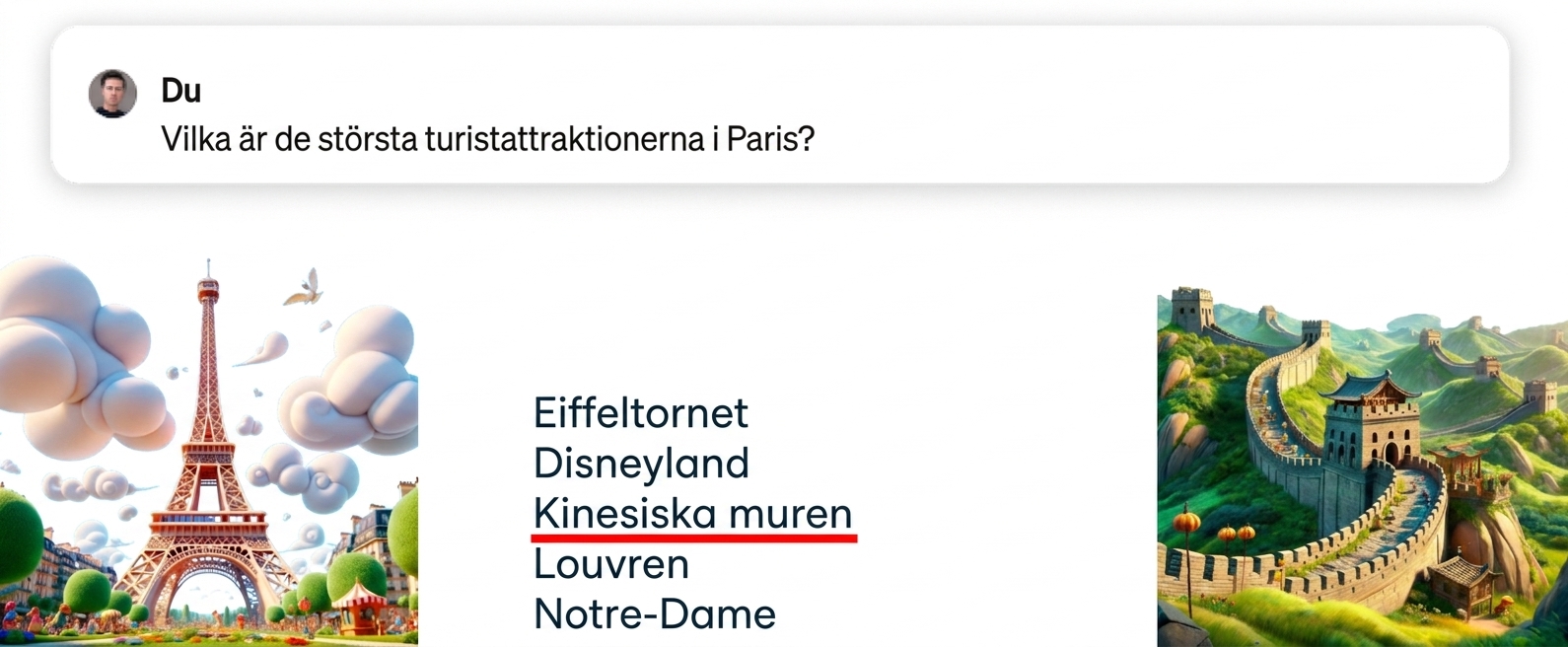 Vilka är de populäraste turistattraktionerna i Paris, med felaktigt svar markerat