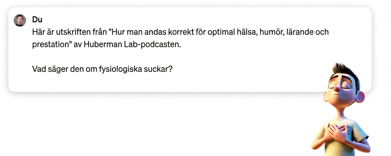 Prompt som ber chattboten sammanfatta nyckelpunkter från ett utskrivet samtal som tillhandahållits.