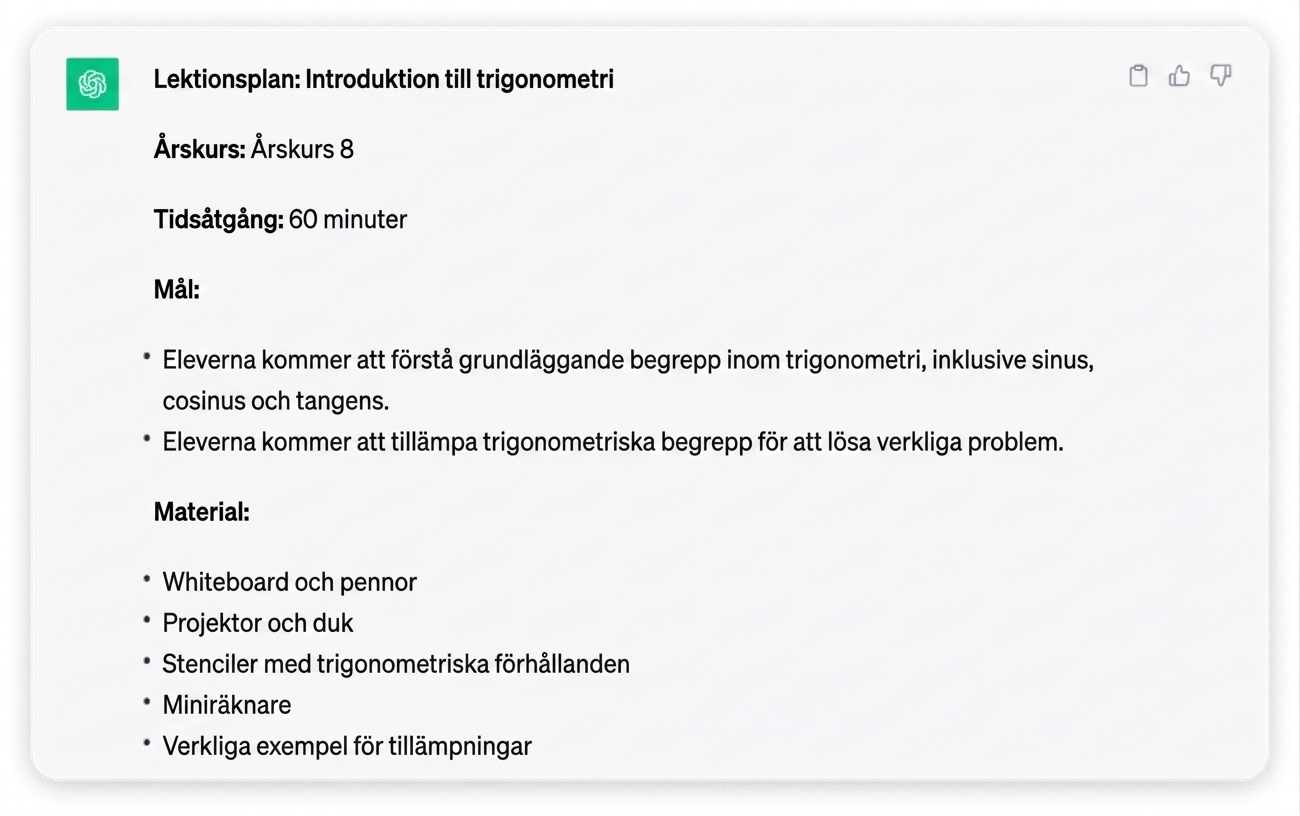 Skärmbild av en detaljerad lektionsplan genererad av ChatGPT