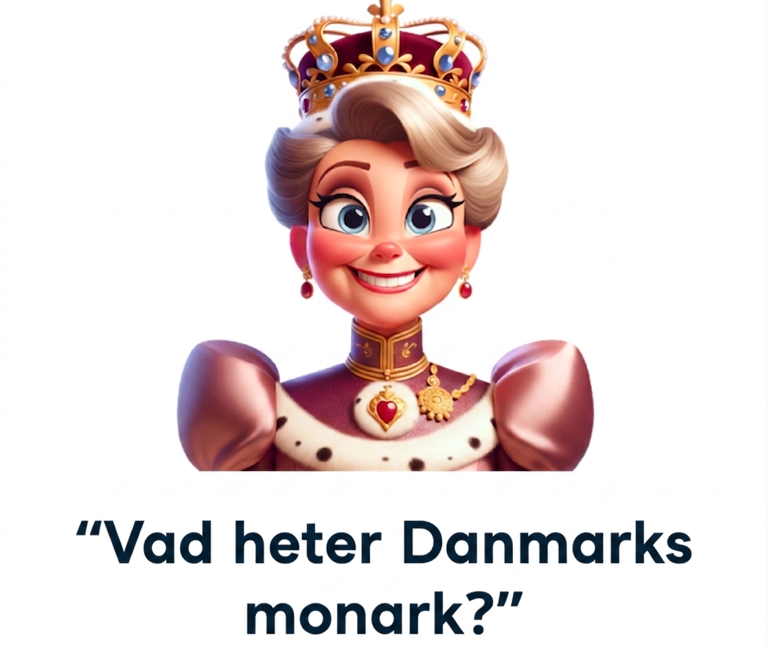 En nöjd monark med frågan "what is the name of the monarch of denmark"