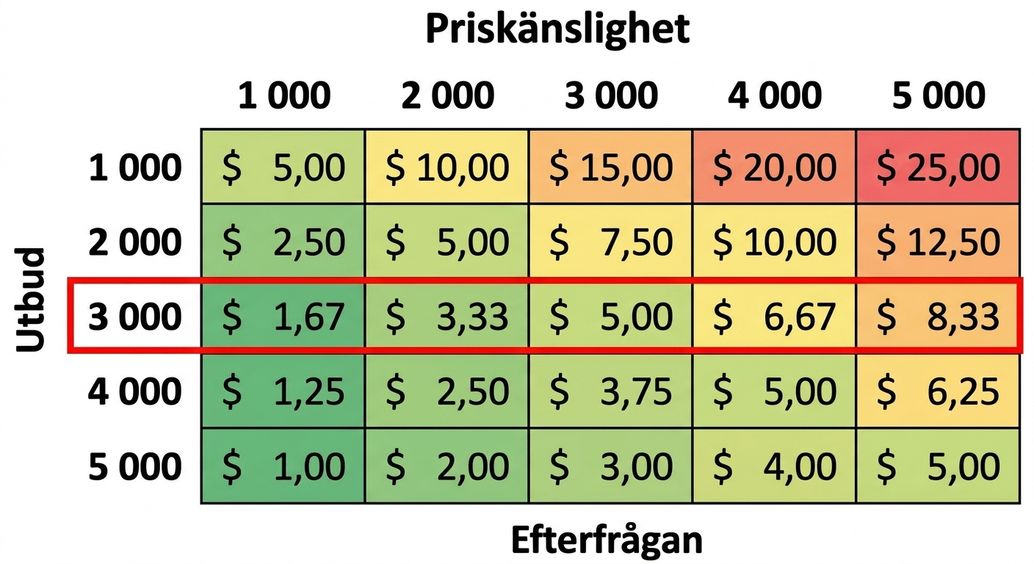 känslighetstabell med en markerad rad