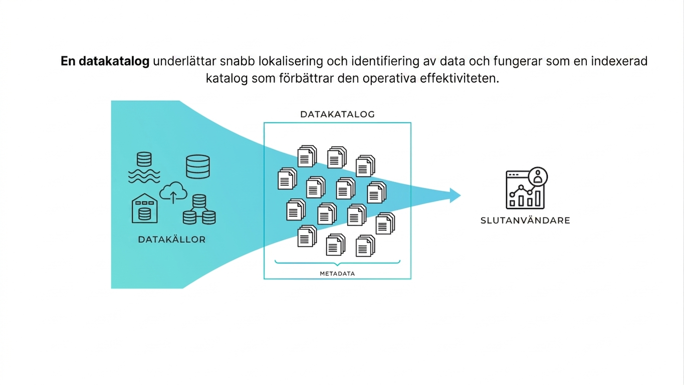 Disparata datasystem till vänster organiseras i en ordnad struktur i mitten med en pil mot slutanvändaren till höger