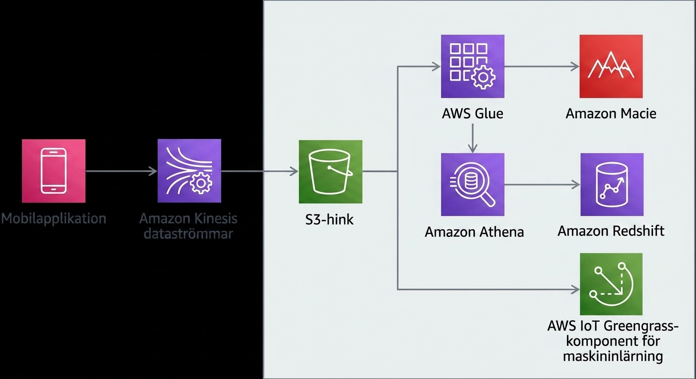 Ett arkitekturdiagram som förklarar ett komplett analysarbetsflöde i AWS.