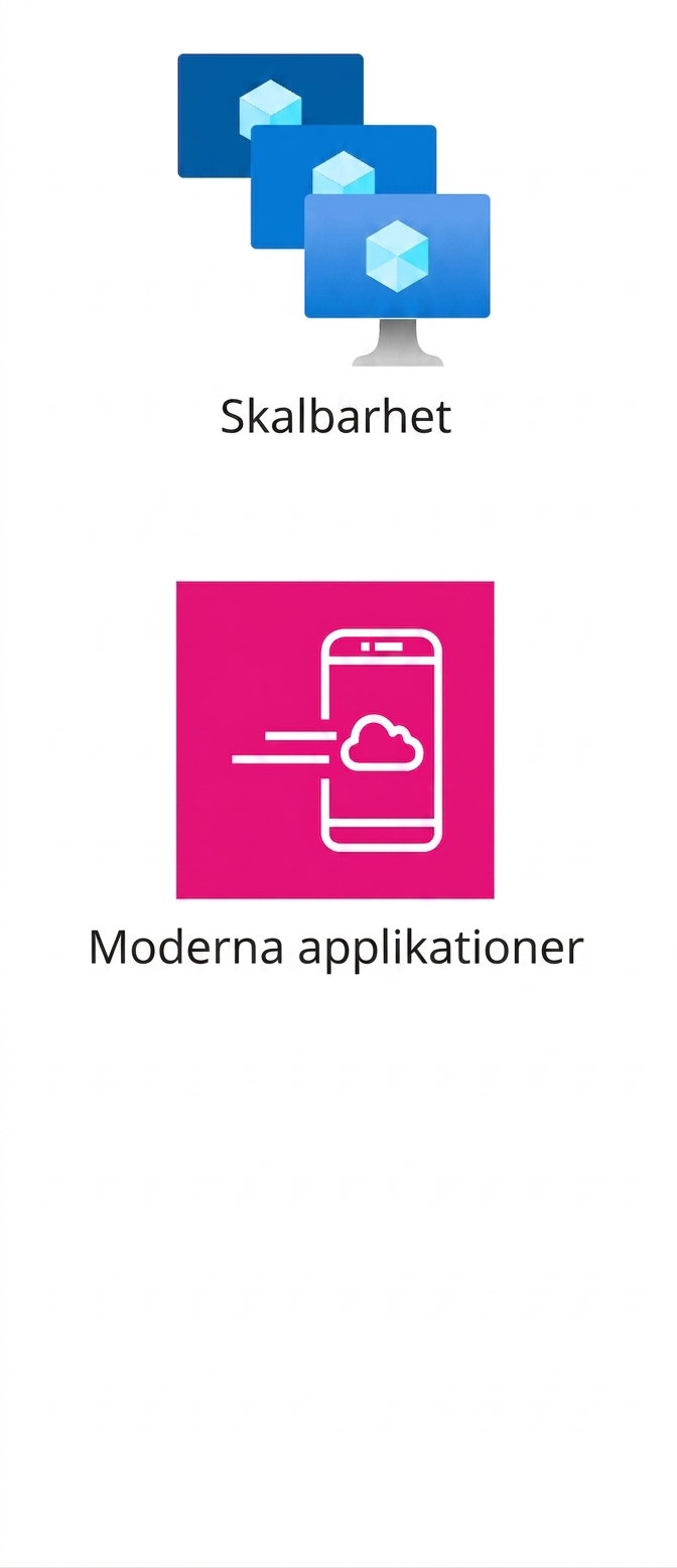 Två ikoner som visar skalbarhet och moderna applikationer.