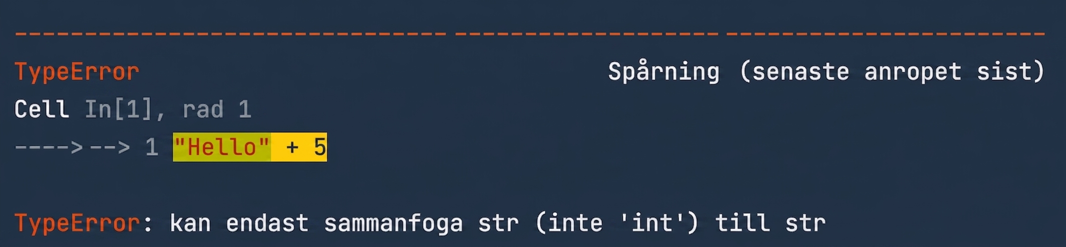 TypeError-utdata som visar att strängar och heltal inte kan kombineras