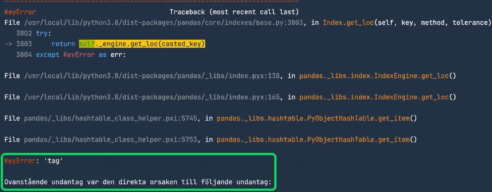 Traceback med KeyError markerad
