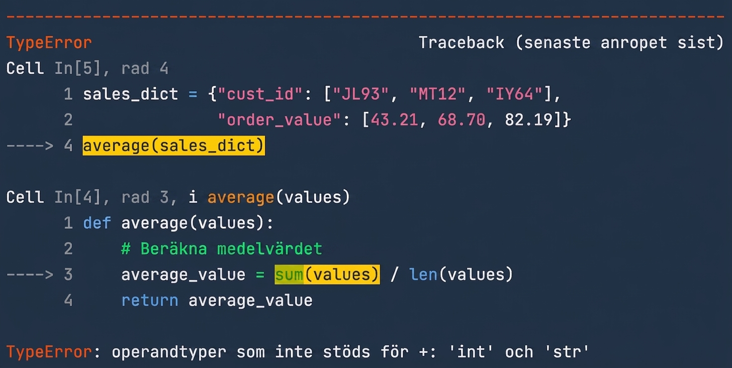 Traceback med TypeError