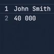 Textfil med namnet John Smith och lönen 40000