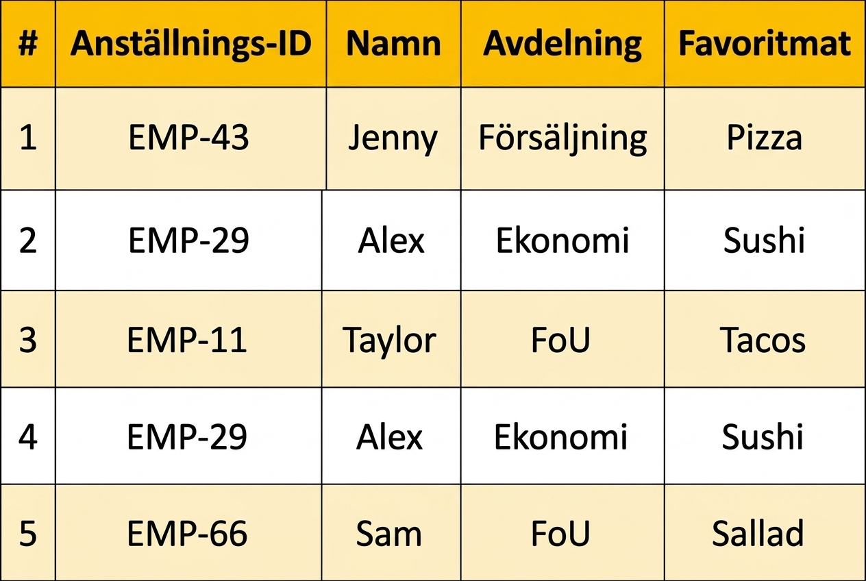 Tabell över anställda