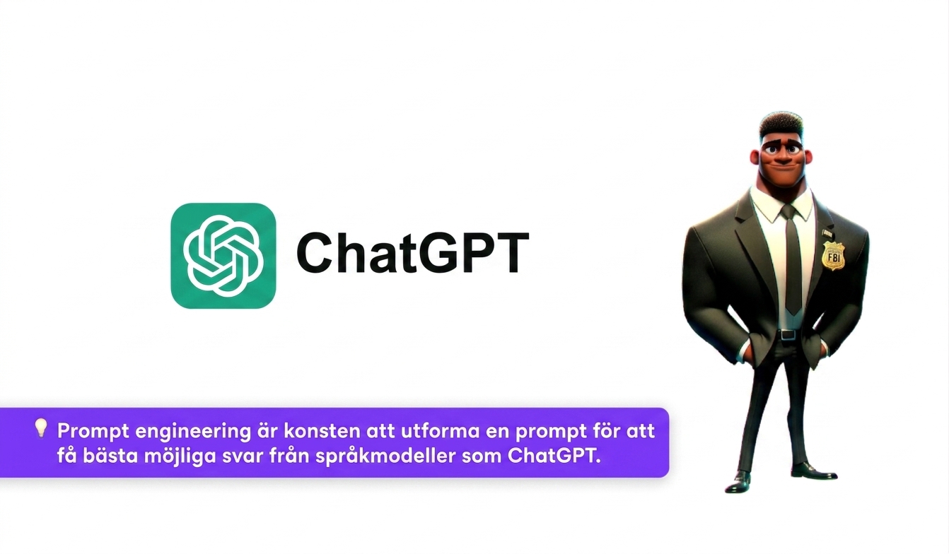 Bilden visar ChatGPT-logotypen och en tecknad FBI-figur