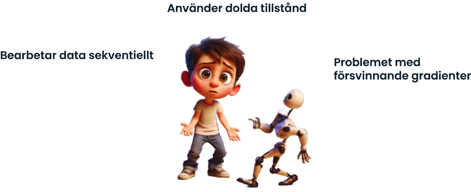 Illustration av en förvirrad pojke med en liten robot