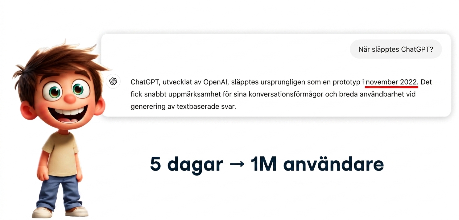 Illustration av en pojke som interagerar med ChatGPT