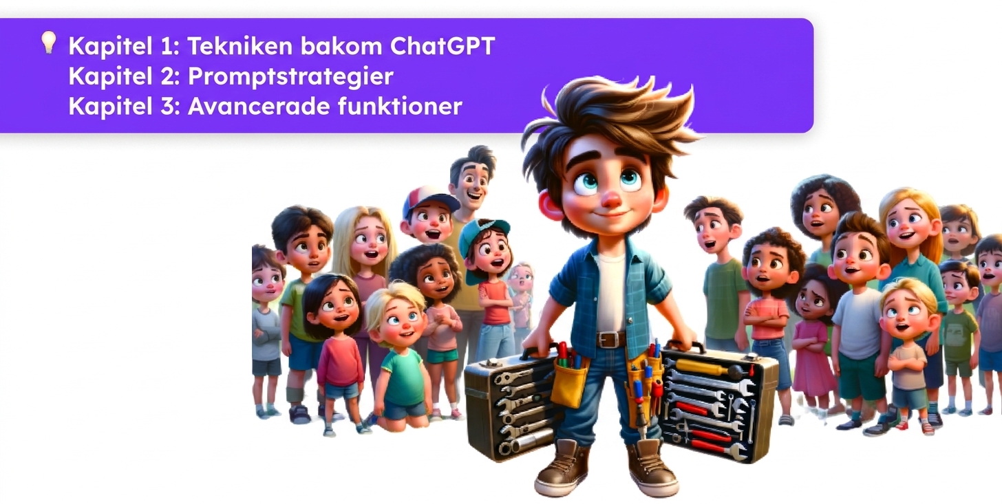 Illustration av en person med verktyg, omgiven av beundrande åskådare